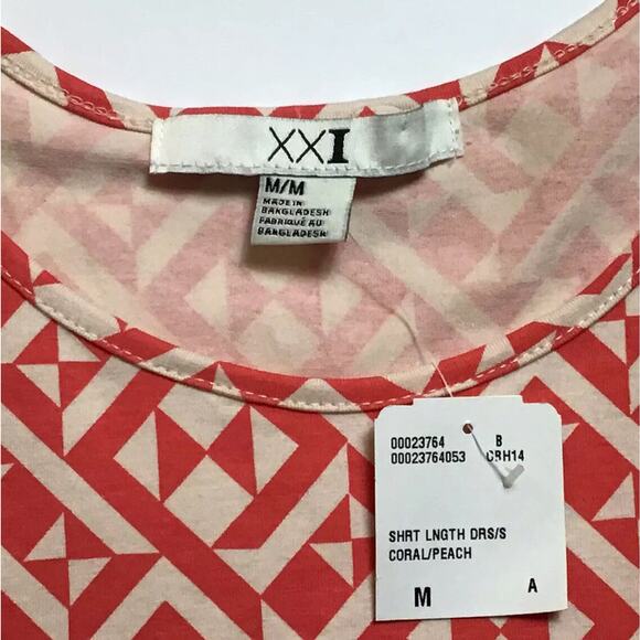 Forever 21 Bodycon Tank Mini Dress ~Sz Medium~ Coral Geometric Printed Pattern - Picture 5 of 7